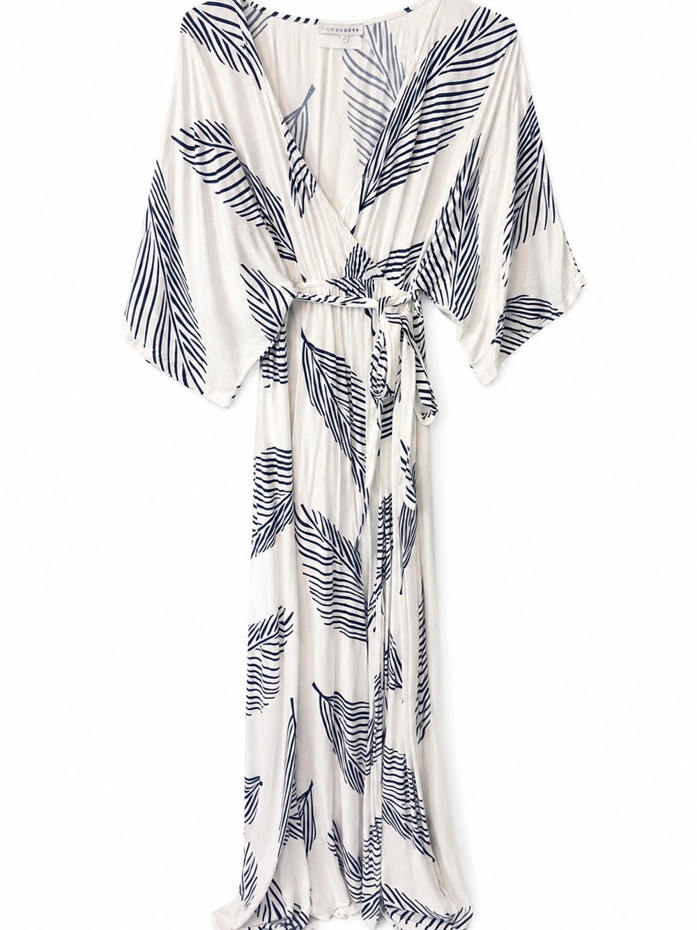 Baltic Born Cream Maxi Wrap Dress with Navy Leaf Print